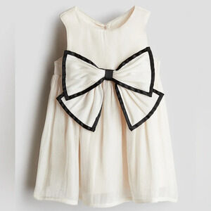 H&M toddler bow organza dress girl satin sleeveless knee length formal champagne